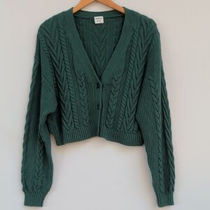 Aritzia Sunday Best Green Wool Blend Cable Knit Cropped Cardigan - L